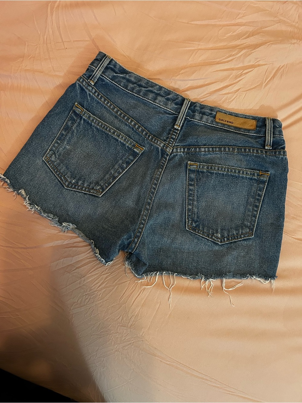 GRLFRND Distressed Button-Front Denim Shorts - size 25.